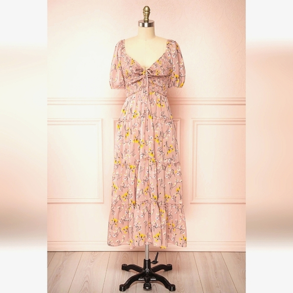 Boutique 1861 Batyanne Floral Midi Dress With Puff Sleeves | Size M